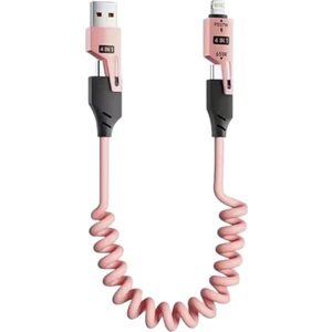 Eıma Iphone iPad MacBook Android Uyumlu  4in1 Spiral Şarj Kablosu 65W Hızlı Şarj - Usb-A Type-C Lightning Çoklu Kablo - Esnek Yay Tasarım - Premium Kalite Çok Fonksiyonlu Data Kablosu 1.5m Sarı