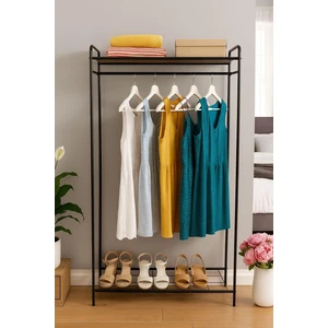 Metal Elbise Askılığı & Ayakkabılık – Taşınabilir Giyim Organizeri-Raflı