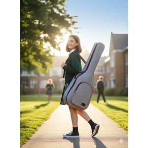 Klasik Gitar Çantası-Kılıfı-Kalın-Gigbag-Gri-Kırmızı Fitil-Keten-Su GEÇİRMEZ-GTRGRİRED001