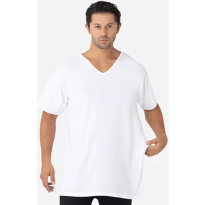 Erkek Beyaz V Yaka Kısa Kollu Büyük Beden Basic Tişört %100 Pamuklu Penye
