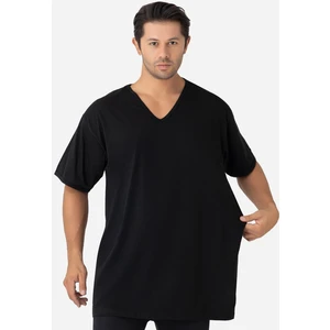 Erkek Siyah V Yaka Kısa Kollu Büyük Beden Basic Tişört %100 Pamuklu Penye