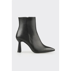 Siyah Deri Kadın Topuklu Bot