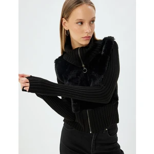 Suni Kürk Hırka Dik Yaka Fermuarlı Ribanalı Slim Fit