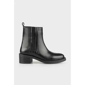 Siyah Deri Kadın Topuklu Bot