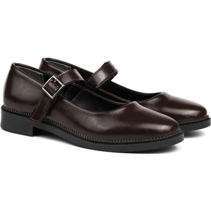 Kadın Kahve Anne Ayakkabısı Tokalı Rugan Kaydırmaz Termo Taban Kısa Topuklu Rahat Günlük