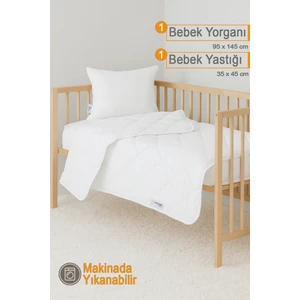 Ecotermo Beyaz Bebek Yorganı 95X145 cm + 1 Adet 35X45 Bebek Yastığı | Yumuşak & Nefes Alabilen