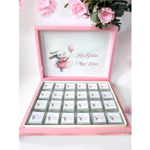 Isme Özel Tavşanlı (Elit Çikolata) Isimli Bebek Çikolatası 72LI Dogum-Yaş Günü-Hediyelik Çikolata