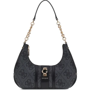 Kadın Şerit Detaylı Monogram Desenli Yarım Ay Omuz Çantası - Antrasit