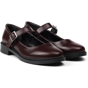 Kadın Bordo Anne Ayakkabısı Tokalı Rugan Kaydırmaz Termo Taban Kısa Topuklu Rahat Günlük