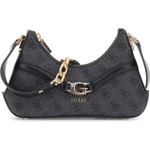 Kadın Zincir Aksesuarlı Monogram Desenli Yarım Ay Omuz Çantası - Antrasit