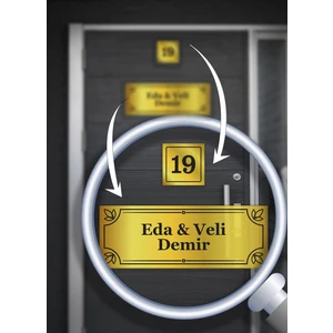 Alüminyum Kapı Isimliği | Kişiye Özel | 15X5 cm Isim + 5x5 cm Numara | Zarif Desenli