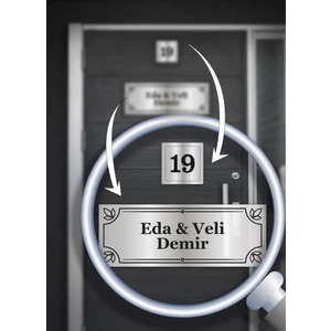 Alüminyum Kapı Isimliği | Kişiye Özel | 15X5 cm Isim + 5x5 cm Numara | Zarif Desenli