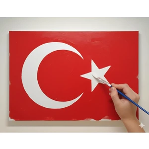 Dudu Gift Türk Bayrağı Boyama Seti 17,5 x 25 cm Tuval + 3 Boya + 1 Fırça Cumhuriyet Bayramı Zafer Bayramı