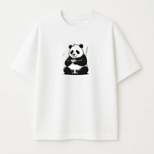 Panda Baskılı Unisex Bisiklet Yaka Pamuk Oversize T-Shirt