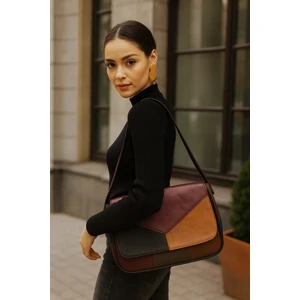 Kadın Deri Omuz Çantası – Çok Renkli Patchwork Tasarım