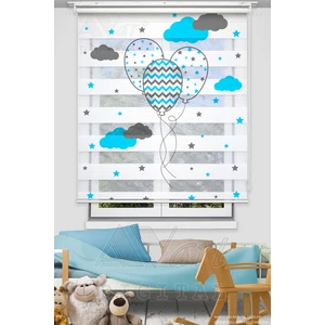 Mavi Gri Balon Baskılı Plise Pano Perde - Dijital Baskılı Zebra Stor Perde