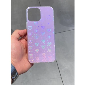 Mee Kılıf Apple iPhone 13 Pro Max Uyumlu Kalp Desenli Hologram Silikon Kılıf