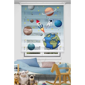 Uzay Gezegen Basklı Çocuk Odası Perdesi - Güneş Sitemi - Dijital Baskılı Zebra Stor Perde