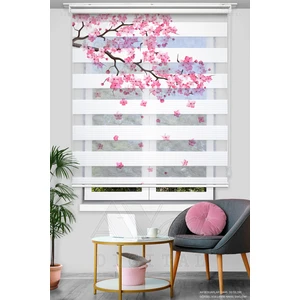 Japon Kiraz Çiçeği Desenli Dijital Baskılı Zebra Stor Perde - Genç Odası Perdesi - Mutfak Perdesi