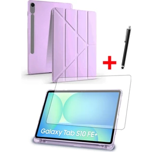 Samsung Tab S10 FE Plus 13,1” Uyumlu Tri-Folding Kalem Bölmeli Standlı Kılıf Ekran Koruyucu Kalem Set