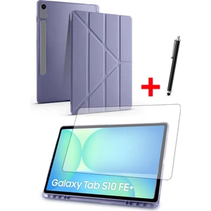 Samsung Tab S10FE Plus 13,1” Uyumlu Tri-Folding Kalem Bölmeli Standlı Kılıf Ekran Koruyucu Kalem Set