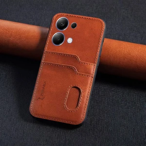 Xiaomi Redmi Note 14S Uyumlu Kılıf Zebana Kartlıklı Lüx Deri Kılıf Kahverengi