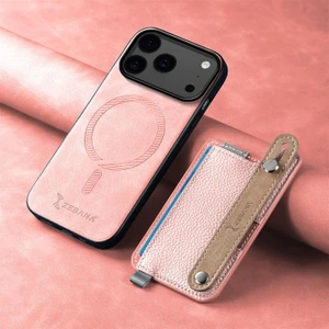 Apple iPhone 17 Pro Uyumlu Kılıf Zebana 2in1 Kartlıklı Best Deri Kılıf Pembe