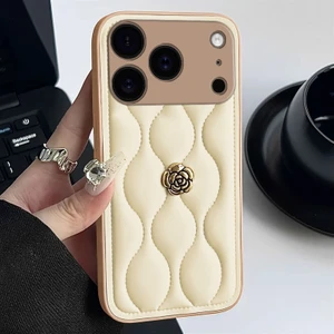 Apple iPhone 17 Pro Max Uyumlu Kılıf Zebana Camellia Deri Kılıf Bej