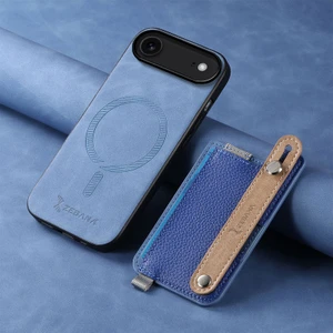Apple iPhone 17 Air Uyumlu Kılıf Zebana 2in1 Kartlıklı Best Deri Kılıf Mavi