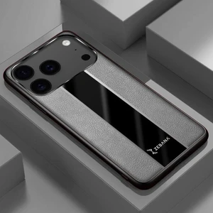 Apple iPhone 17 Pro Max Uyumlu Kılıf Zebana Premium Deri Kılıf Gri