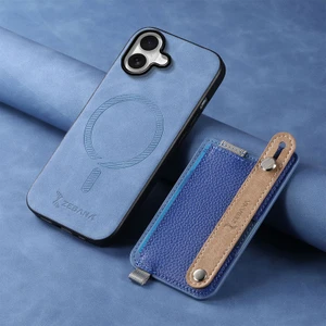 Apple iPhone 17 Uyumlu Kılıf Zebana 2in1 Kartlıklı Best Deri Kılıf Mavi