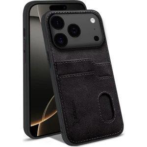 Apple iPhone 17 Pro Uyumlu Kılıf Zebana Kartlıklı Lüx Deri Kılıf Siyah