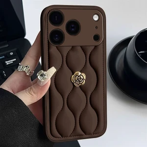 Apple iPhone 17 Pro Max Uyumlu Kılıf Zebana Camellia Deri Kılıf Kahverengi