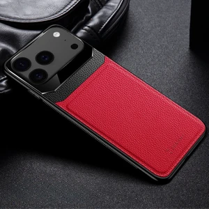 Apple iPhone 17 Pro Max Uyumlu Kılıf Zebana Lens Deri Kılıf Kırmızı