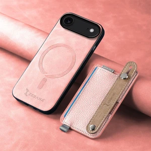Apple iPhone 17 Air Uyumlu Kılıf Zebana 2in1 Kartlıklı Best Deri Kılıf Pembe