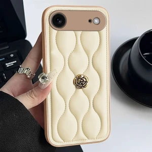 Apple iPhone 17 Air Uyumlu Kılıf Zebana Camellia Deri Kılıf Bej