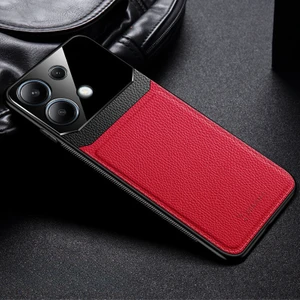 Xiaomi Redmi Note 14S Uyumlu Kılıf Zebana Lens Deri Kılıf Kırmızı