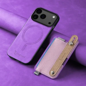 Apple iPhone 17 Pro Uyumlu Kılıf Zebana 2in1 Kartlıklı Best Deri Kılıf Mor
