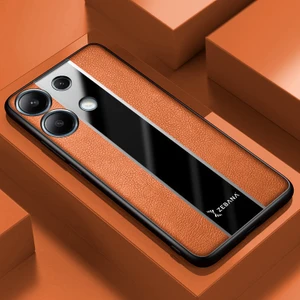 Xiaomi Redmi Note 14S Uyumlu Kılıf Zebana Premium Deri Kılıf Kahverengi