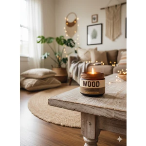 Wood: Özel Tasarım Kavanoz Sandal Ağacı Kokulu Mum, 250 gr Doğal Vegan Soya Wa x  Mumu