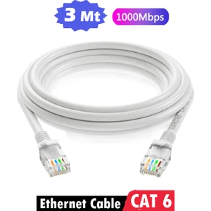 (3 Metre) Cat6 Internet Kablosu Ethernet Utp Patch High Speed 1000MBPS