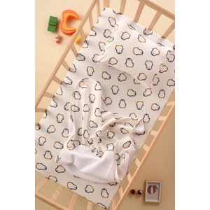 Bebek ve Çocuk Uyku Seti 80 X 130 CM ( Battaniye , Lastikli Çarşaf ,Yastık Kılıfı ) %100 Pamuk ( Penguen )