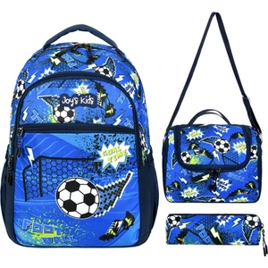 Lisanslı Spor Desenli Ilkokul Çantası Beslenme Çantası ve Kalemlik 3'lü Set