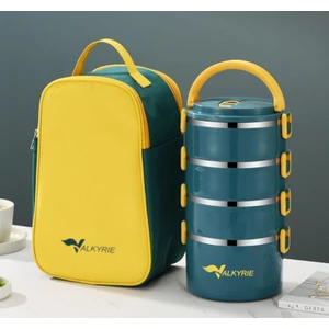 4 Gözlü Çelik Termal Çanta Okul, Piknik ve Seyahat İçin Taşınabilir Bento Kutusu Yemek Kabı