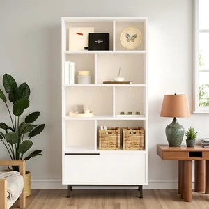 Robin Home Kitaplık Raf Metal Ayaklı 176CM Kapaklı Beyaz