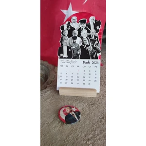2026 Atatürk Takvimi Ahşap Ayaklı Atatürk Temalı Özel Tasarım Takvim, Atatürk 2026 Takvim