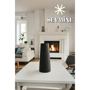 Iskandinav Tarzı Bohem Çizgili Siyah Beton Vazo – 18 cm Dekoratif Aksesuar