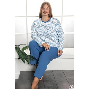 X-Dreamy Büyük Beden Pamuklu Desenli Uzun Kollu Pijama Takımı