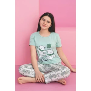 Faryakids Pamuklu Kısa Kollu Kedi Desenli Kız Çocuk Pijama Takımı