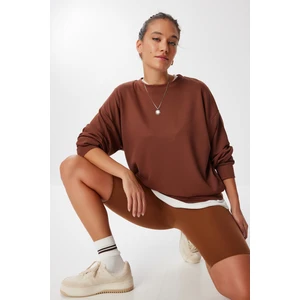 Basic Mevsimlik Modal Sweatshirt LEN0026 Kahverengi